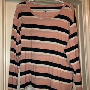 Pink, navy, and white striped shirt.